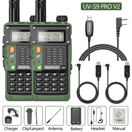 2PCS BaoFeng UV-S9 Pro V2 Walkie Talkie 10KM Long Range Transceiver Communicator Waterproof 10W Powerful UHF VHF Two Way Radio