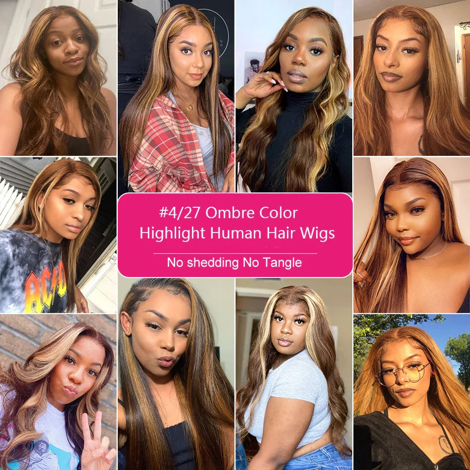 13x6 Highlight Ombre Straight Lace Front Human Hair Wig Honey Blonde Colored Bone Straight Lace Frontal Wigs For Black Women