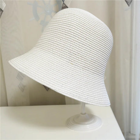 New Summer Foldable Bucket Hats For Women Girls Elegant Solid Color Breathable Straw Hat Outdoor Holiday Beach Visor Panama Caps