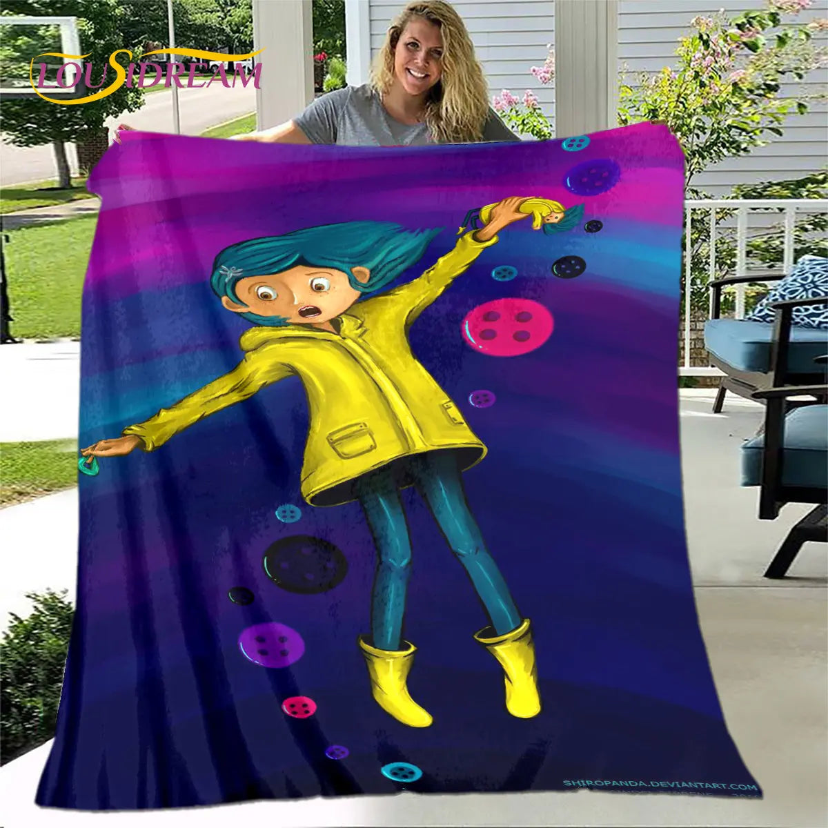 3D Cartoon Coraline Blanket,Flannel Blanket Throw Blanket,Children's Warm Blanket for Home Living Room Bedroom Beds Sofa Office