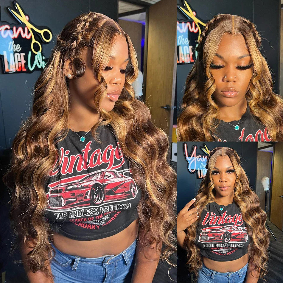 30 36 Inch Body Wave 13x4 Ombre Highlight HD Lace Frontal Wigs 13x6 4/27 Colored Wigs Lace Front Human Hair Wigs Transparent