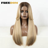 FREEDOM Synthetic Lace Front Wigs For Black Women Straight Bob Wigs 22 inch Ombre Brown Blonde Lace Wigs Cosplay Wig