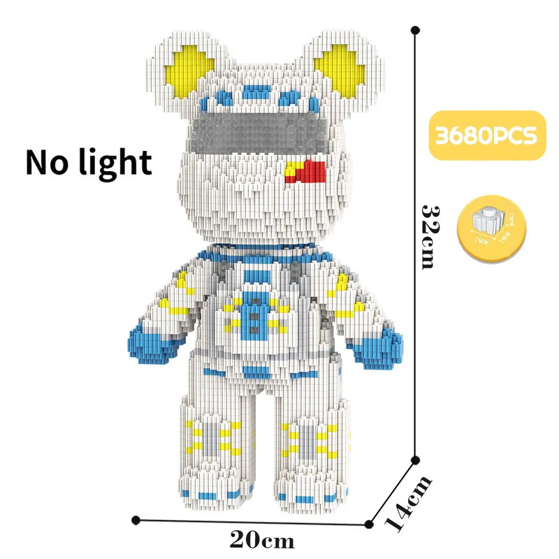 Cartoon Mini Love Violent Bear Bearbrick Colour Model with Light Building Block Micro Diamond Bricks Kids Toys Birthday Gift Set