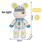 Cartoon Mini Love Violent Bear Bearbrick Colour Model with Light Building Block Micro Diamond Bricks Kids Toys Birthday Gift Set