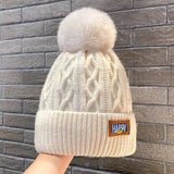 Winter Fur Pom Knitted Beanies Hat Female Plush Thicken Fleece-lined Warm Hats for Women Girl's Outdoor Woolen Thermal Gorro Cap