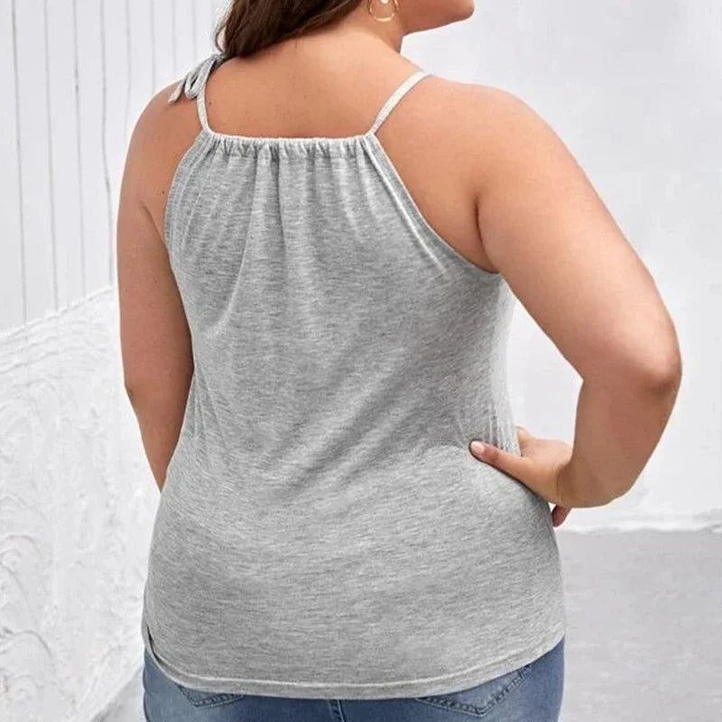 Plus Size Sexy Hater Neck Summer Casual Top Women Tie Detail Keyhole Front Work Office Tank Female Large Size Street Beach Cami