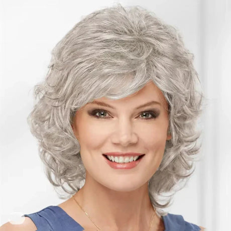 HAIRJOY Women Synthetic Hair Wigs Short Curly with Bangs  Shoulder Length Brown Blonde Grey White Wig