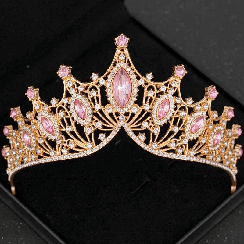 Pink Crystal Tiaras And Crowns Rhinestone Prom Diadem Crown For Women Bridal Wedding Hair Accessories Jewelry Crown Tiara Gift