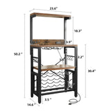 Kitchen Island with Storage, Bakers Rack with Power Outlet, Island Table for Kitchen,3 Tier Microwave Stand Oven Shelf