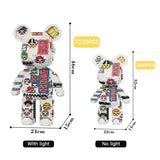 Cartoon Mini Love Violent Bear Bearbrick Colour Model with Light Building Block Micro Diamond Bricks Kids Toys Birthday Gift Set