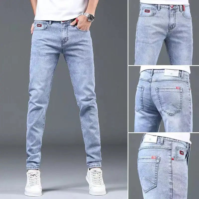 New Harajuku Fashion Spring Autumn Luxury Brand Korean Style Casual Clothes Blue Denim Stylish Designer Slim Men's Jeans Pants