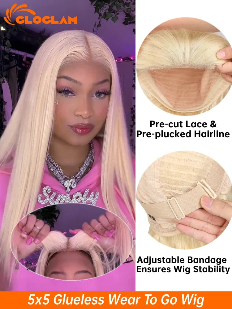 Blonde 5x5 Glueless Wig Human Hair Ready To Wear And Go Pre Plucked Straight 613 13x4 13x6 13x6 Hd Lace Frontal Wigs For Women