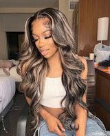 13X4 Highlight Human Hair Wigs Peruvian Virgin Body Wave Lace Front Wig Honey Blonde Brown with Black 13x6 Wavy Lace Frontal Wig