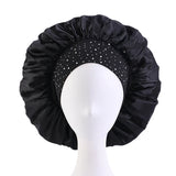 New Women Rhinestone Satin Silky Bonnet Elastic Band Night Caps Shower Cap Head Wrap Brimmed Nightcap Beauty Salon Hair Care Hat