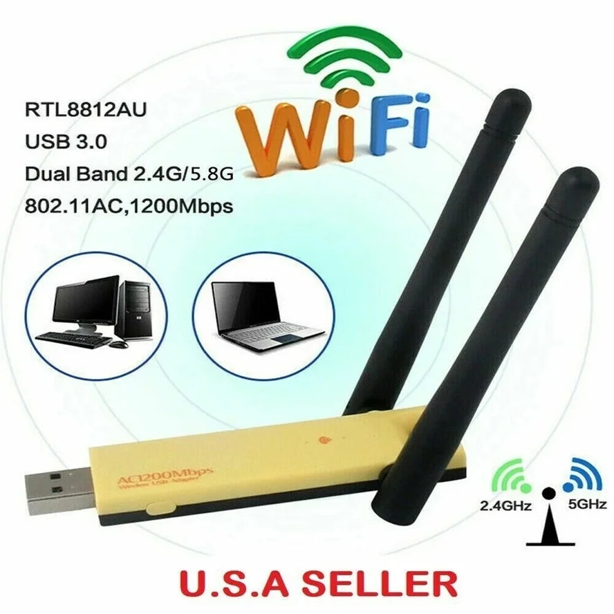 Realtek RTL8812AU/RTL8812BU Dual Band 1200mbps Wireless USB Wifi Network Adapter Antenna Laptop Ethernet 1000M Ethernet External