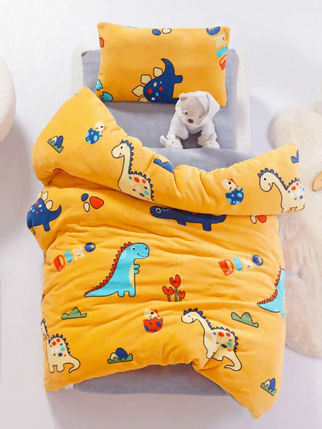 3pcs Cartoon Cotton Crib Linen Kit Baby Coral Fleece Bedding Set Includes Pillowcase Bed Sheet Duvet Cover Without Filler  CP11