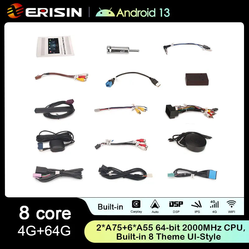 Erisin ES8950F IPS CarPlay Auto Android 13.0 Car Multimedia System For Fiat 500X Stereo GPS Navi DSP WiFi 4G LTE Bluetooth 5.0