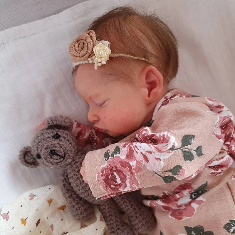 Handmade Reborn Dolls 20inch Cute Reborn Sleeping Baby Doll Girl Rosalie with Hand-Rooted Brown Hair and Gift Already Doll