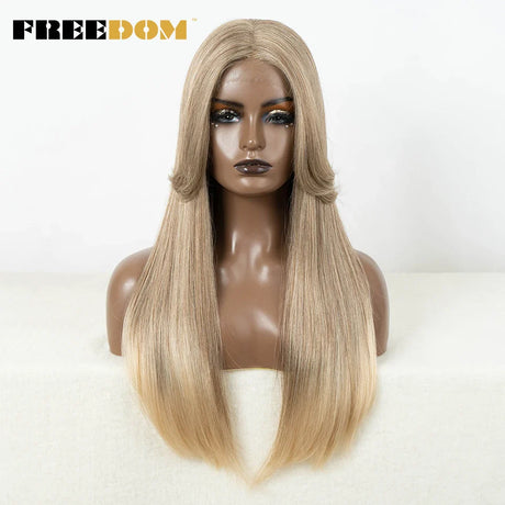 FREEDOM Synthetic Lace Front Wigs For Black Women Straight Bob Wigs 22 inch Ombre Brown Blonde Lace Wigs Cosplay Wig