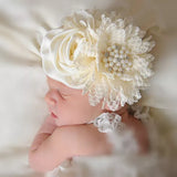 Baby girls Flower Headband Newborn Infant Pearl Flowers With Lace wide Headbands Bebes Hair accessories Phoro props Kids Turban