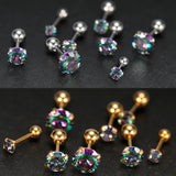 2PCS Small Ear Studs Earrings Cartilage Earrings Colorful Shiny Zircon Titanium Steel Anti-allergic 16G Fashion Jewelry Women