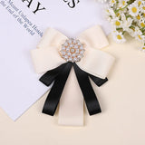 Korean Bow Tie Brooch Women's College Style Bank Suits Shirt Accessories Gifts Fabric Ribbon Crystal Pearl Collar Flowers Pins