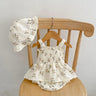 2PCS Summer Linen Floral Infant Newborn Baby Girls Bodysuit Active Babe Camisole One Piece Tutu Dress With Hat Set