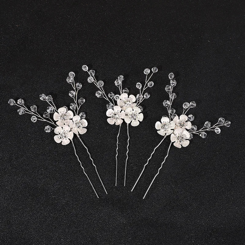 3pcs White Flower U Shaped Hairpin Pearl Elegant Hair Clips Hair Jewelry Accessories For Women Wedding Head Ornaments Hairpins