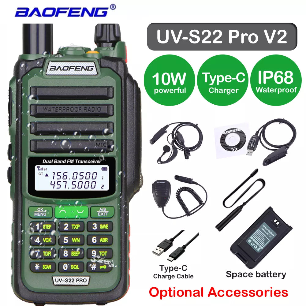 Baofeng UV S22 PRO V2 IP68 Walkie Talkie Waterproof Dual Band 136-174/400-520MHz Ham Radio Upgraded Of UV9R UV5R Pro 50KM Range