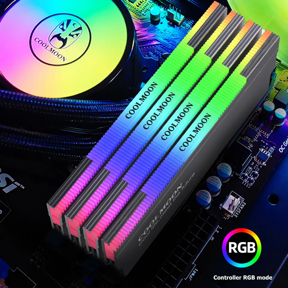 COOLMOON CR-D134S RAM Heat Spreader 5V 3PIN Male/Female Addressable Memory Cooler Heatsink Support RGB Controller for Desktop PC