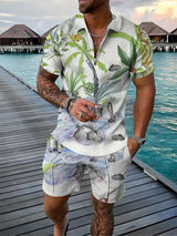 Hawaiian Polo Set Men Tracksuit Sets Summer 3D Beach Outfits Polo Shirt Shorts 2pcs Sets Zipper Coconut Tree Casual man Clothing