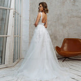 Ivory Applique Wedding Dress Square Collar Sleeveless Long Bride Dress Slit Backless Sexy Dress For Women 2024 Robe De Mariée