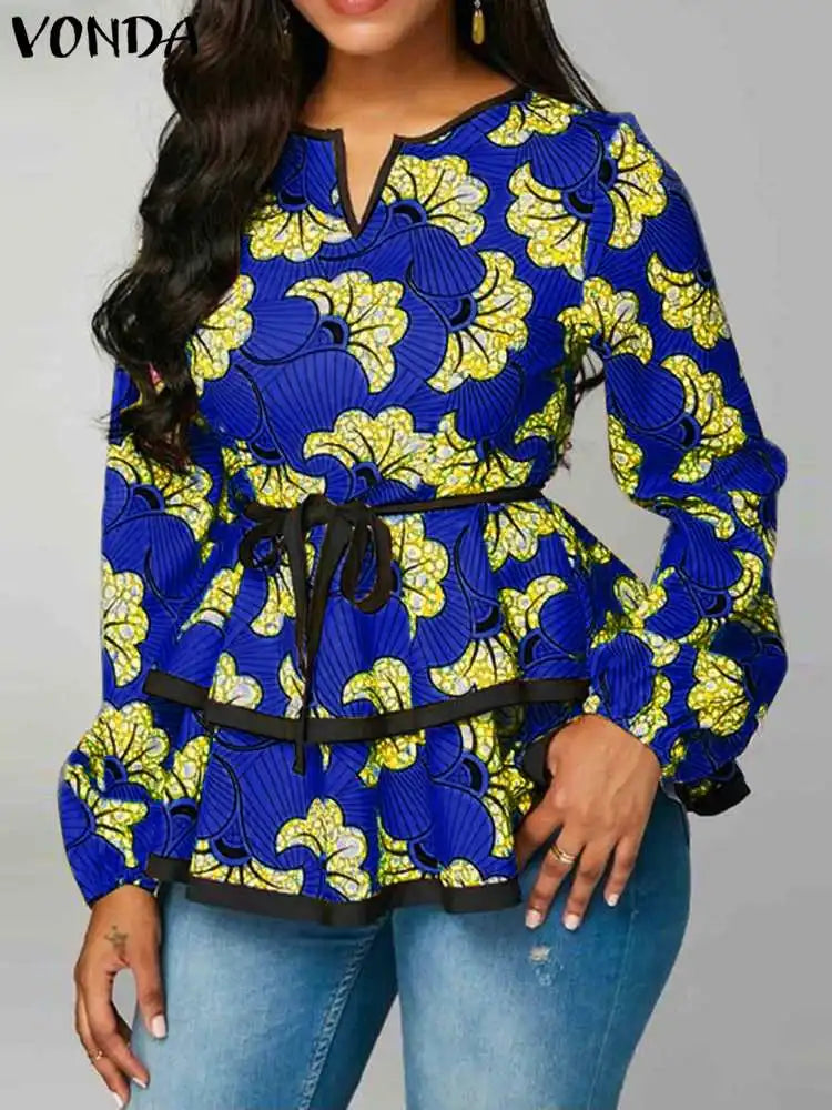 Plus Size 5XL VONDA Bohemian Women Blouse 2023 Fashion Long Sleeve Ruffled Shirts Autumn Retro Floral Printed Tops Casual Blusas