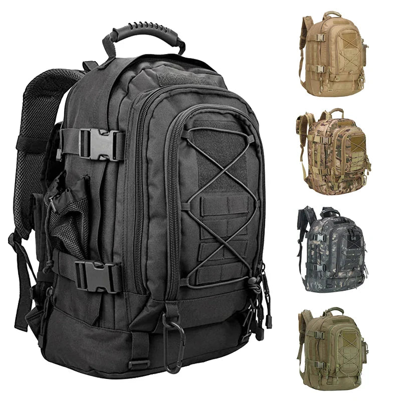 Expandable Extra Large 60L Tactical Backpack for Men Women Outdoor Water Resistant Hiking Backpacks Travel Back Pack Laptop Bag