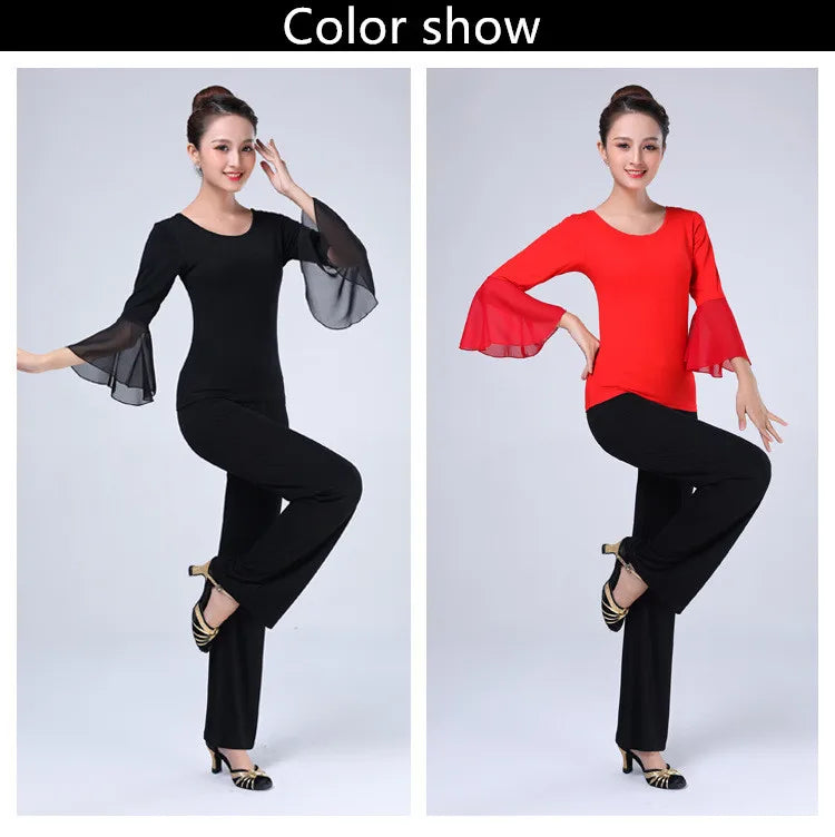 2023 NEW Autumn Half Sleeve Adult Women International Ballroom Costume Modern Latin Dance Top Lady Sexy Dancewear T-shirt