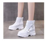 Winter Platform Sneakers 2024 Leather Fur Casual Shoes Hidden Increasing Chunky Shoes Autumn 8CM High Heels Warm Fur Shoes Women