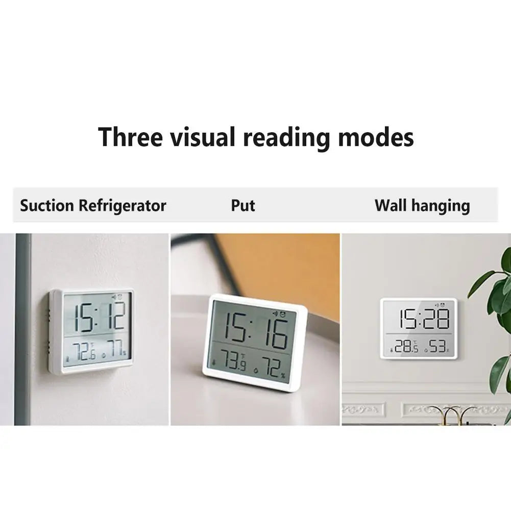 1 Pcs Lcd Digital Alarm Clock Large Screen Displays Multi-functional Magnetic Design Thermometer Meter Humidity Monitor