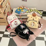 Sanrio Anime My Melody Kuromi Cinnamoroll Hello Kitty Pom Pom Purin Pochacco Plush Bag Plush Backpacks For Children Kawaii Toys