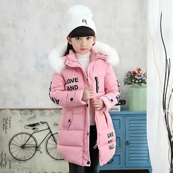 Big Size Winter Girls Jackets Keep Warm Thicken Christmas Coat Autumn Hooded Zipper Waterproof Outerwear Kids Clothes 3-12 Years