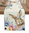 Easter Bunny Spring Flowers Linen Table Runner Washable Dresser Scarves Table Decor Festival Wedding Kitchen Decor Table Runner