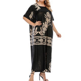 Prairie Chic bronzing Geometric Printing Loose Summer Plus Size Women's Clothing Round Neck 3/4 Sleeve Women's Long Dresses