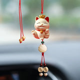 Creative Lucky Cat Car Pendant for Women Blessing Rearview Mirror Hanging Car Ornaments Lanyard Car Interior Accessories