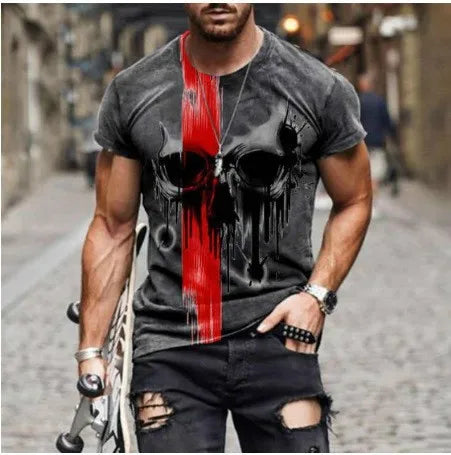 Men's Horror Skull 3D Printed Vintage T-Shirt Classic Casual Summer Crew Neck Short Sleeve Short Sleeve Oversized Loose Top