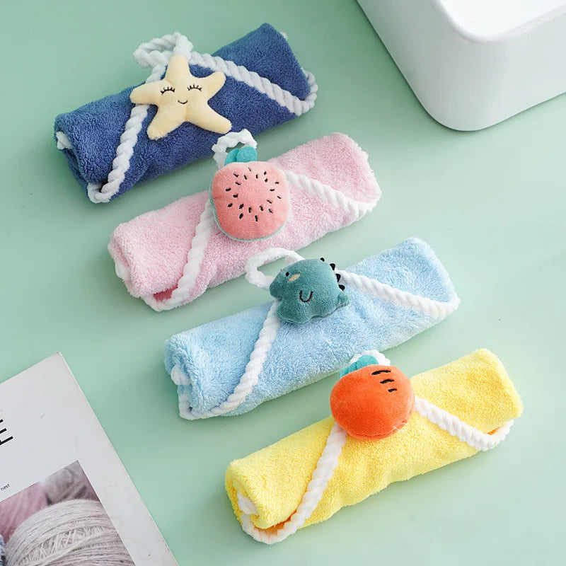 1/4pcs Cartoon Children's Hand Towel Soft Absorbent Dry Handkerchief Kitchen Bathroom Baby Kids Wipes Wash Cloths Hanging Towels