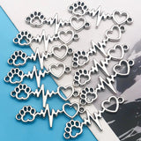 10/20/30pcs Antique Silvery Color Charms Dog Claw Love Heartbeat Double Hole Connector Charms For Jewelry Making Bracelets