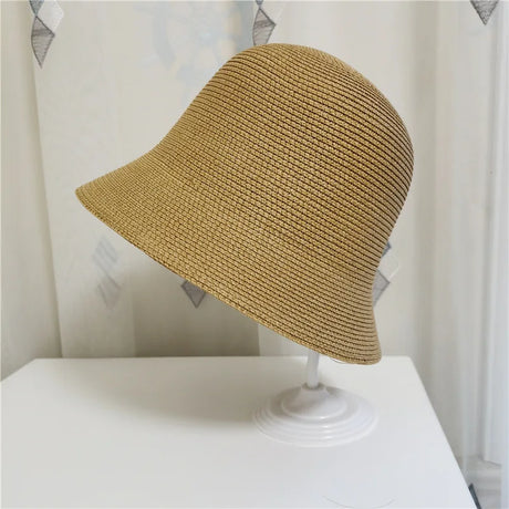 New Summer Foldable Bucket Hats For Women Girls Elegant Solid Color Breathable Straw Hat Outdoor Holiday Beach Visor Panama Caps