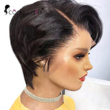 Pixie Cut Wig Transparent Lace Human Hair Wigs for Women Straight Short Bob Wig T Part Lace Wig Preplucked Brazilian Human Hair