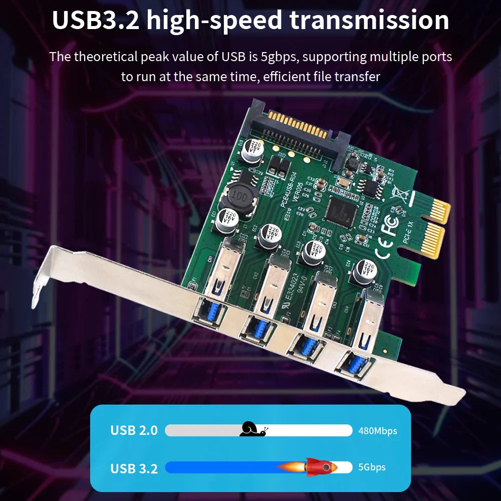 TISHRIC PCIE 1X To 4 USB 3.2 Port Expansion Card D720201 Control Add on Card Support system Win xp/Vista/7/8/10/11 32-bit/64-bit