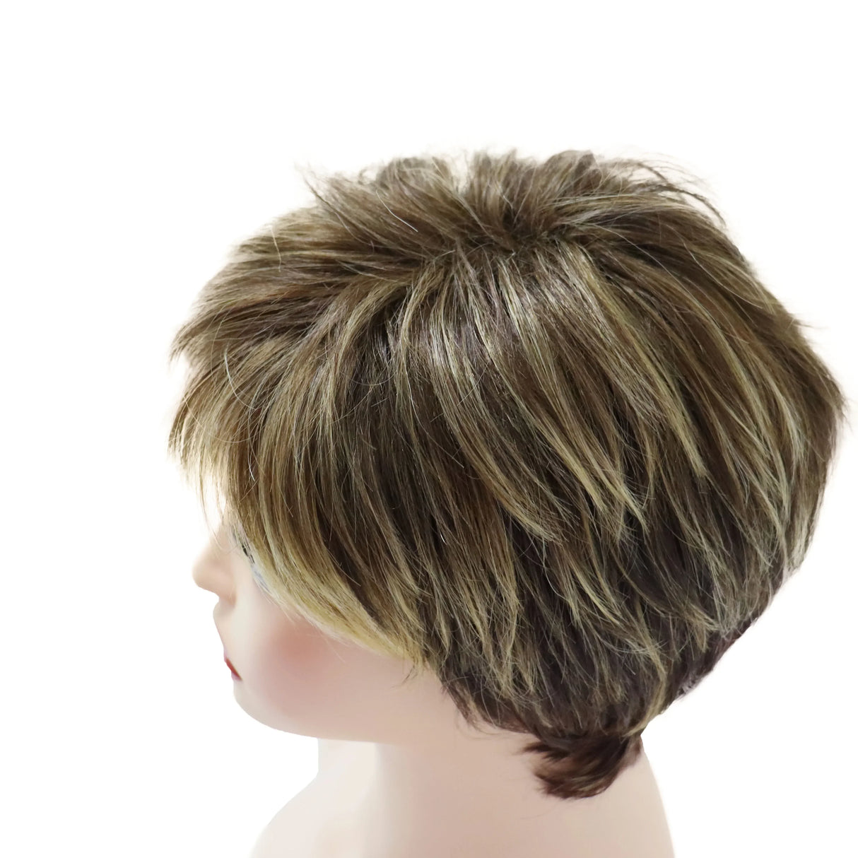 GNIMEGIL Synthetic Short Pixie Cut Wig Women Natural Hairstyle Bangs Wig Blonde Mix Brown Soft Straight Wig for Chemo Patient