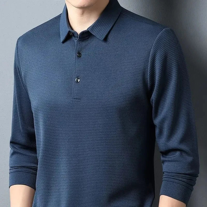 2024 New Polo Shirt Men Long Sleeve Business Casual Polo Shirt Mens Clothes Spring Autumn Solid Male Turn Down Collar Tops Tees